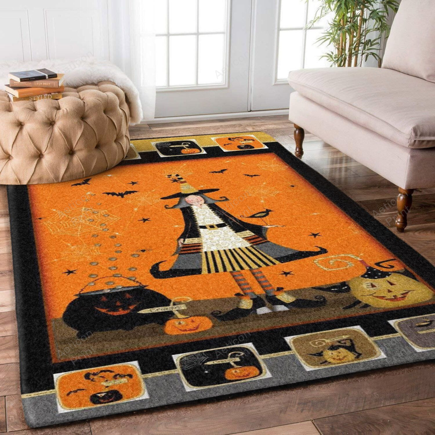 Halloween Cute Witch With Pumpkin Area Rug Carpet Vintage Home Decor Gift Idea Carpet