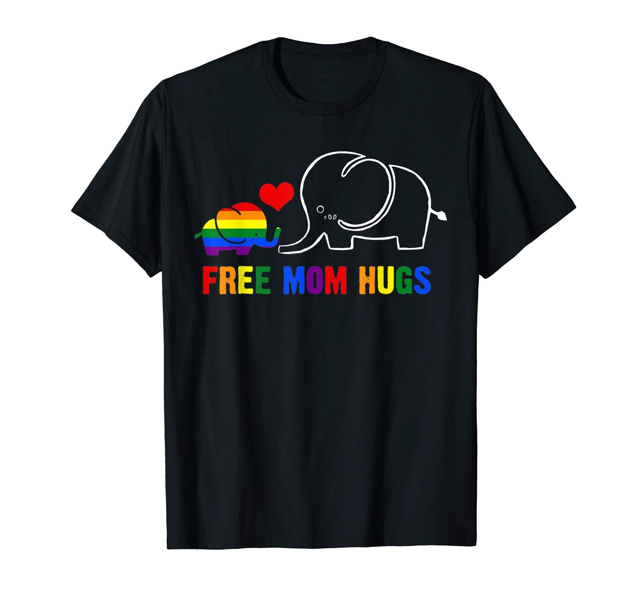 Free Mom Hugs Shirt Pride Lgbt Mom Elephant Rainbow Gift