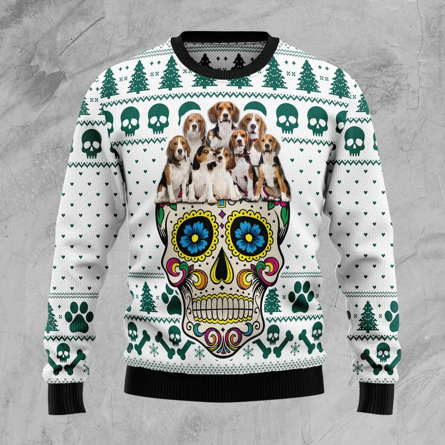 SUGAR SKULL BEAGLES DOG CHRISTMAS UGLY SWEATER TN161212