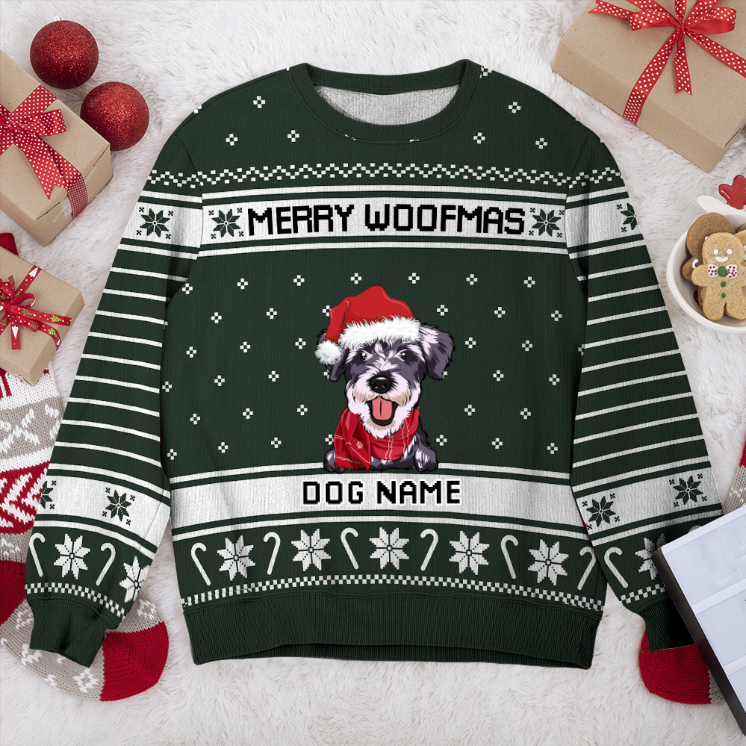 Schnoodle Merry Woofmas Personalized Sweater, Dog Ugly Christmas Sweater