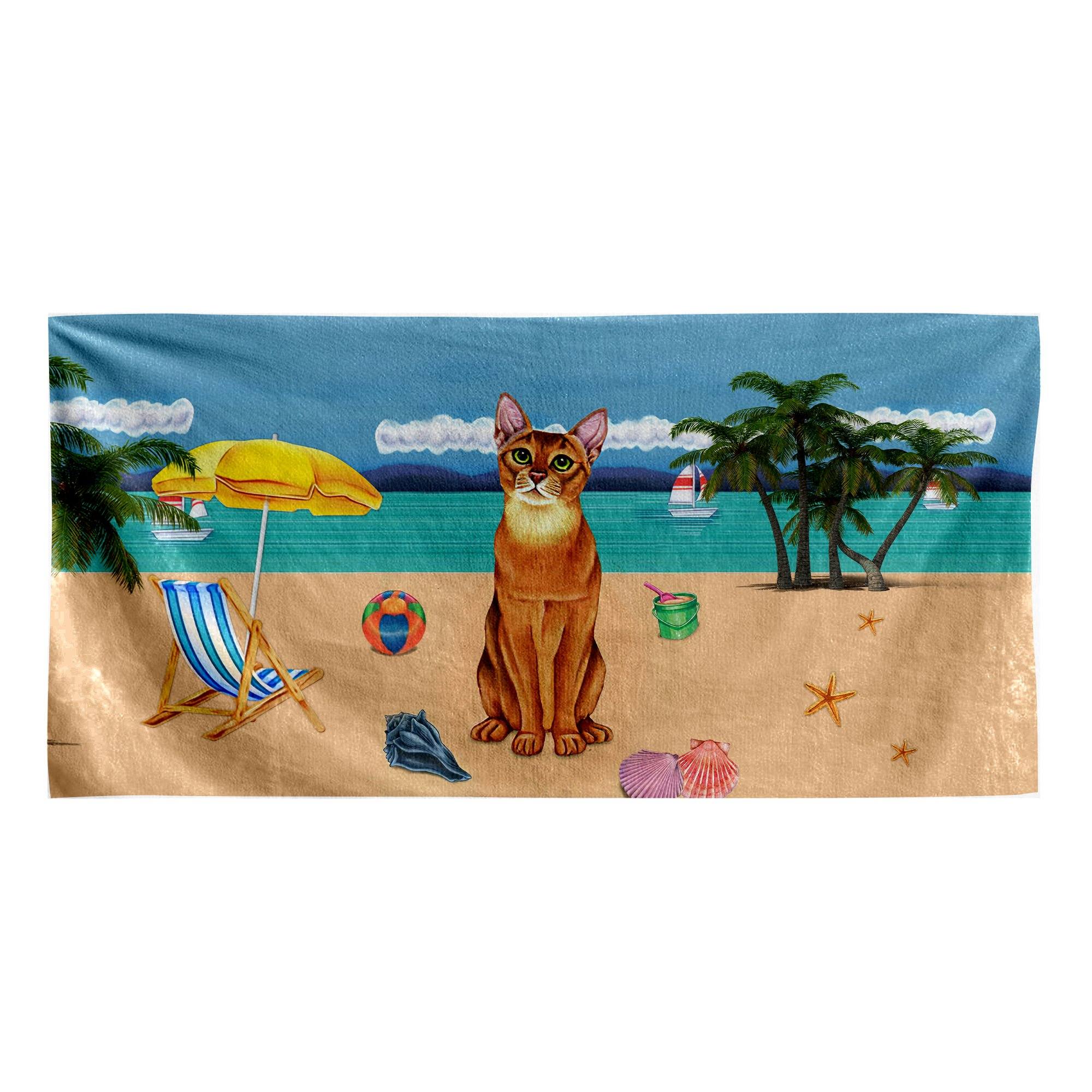 Gearhumans 3D Abyssinian Cat Custom Beach Towel