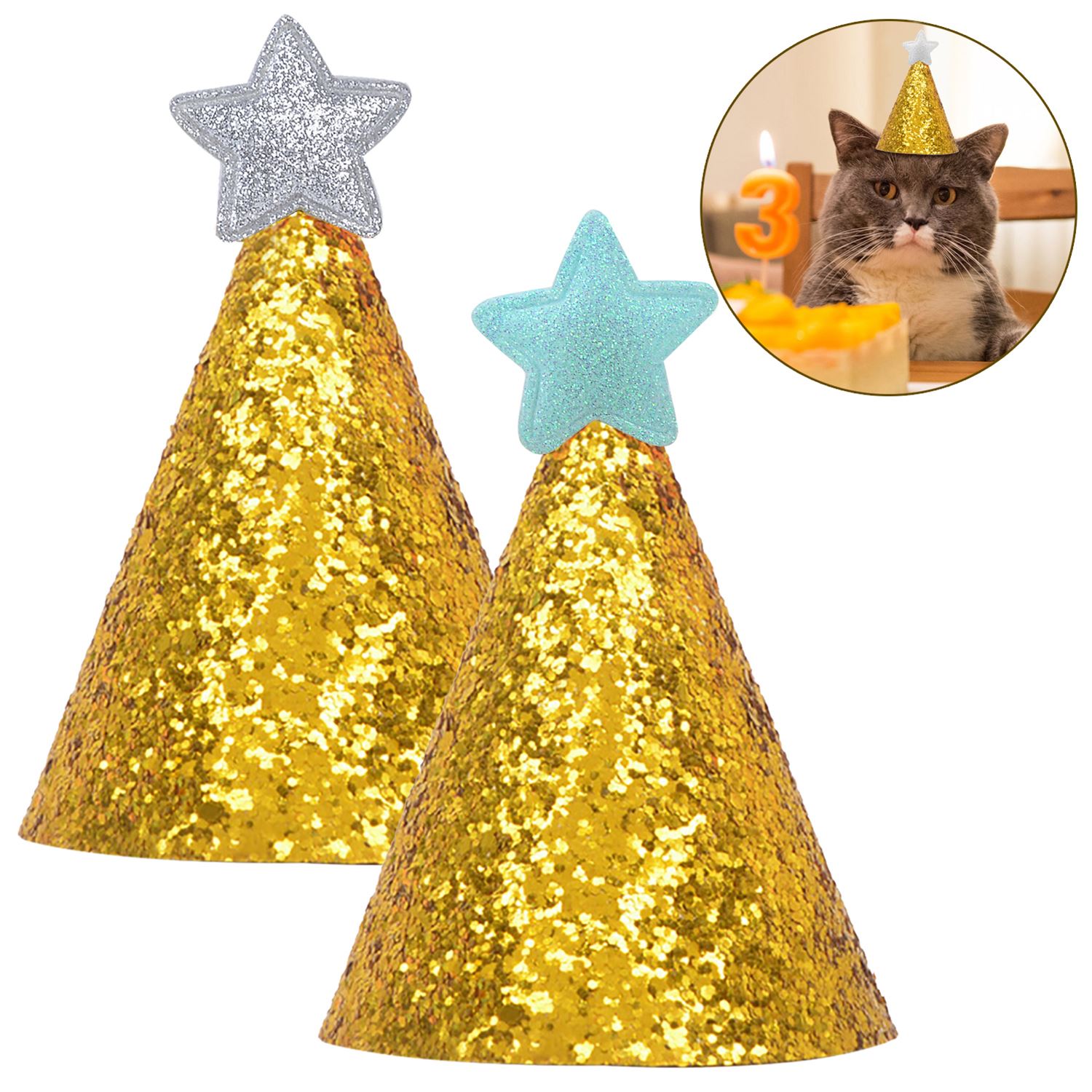 2PCS High Quality Headwear Pet Birthday Hats Glitter Star Decor Birthday Pet Sequins Dog Puppy Party Costume Cat Hat Accessory alx