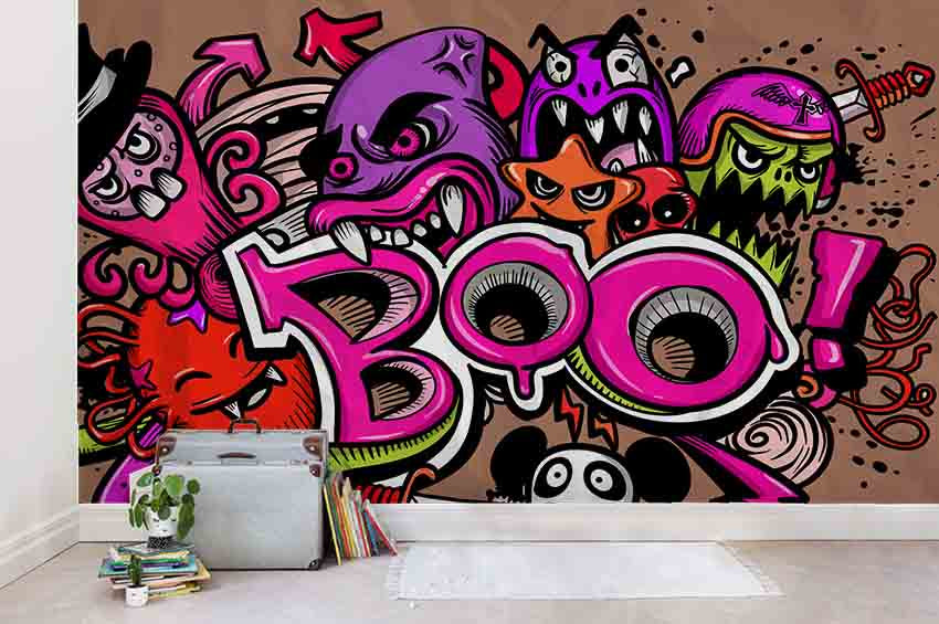 3D Octopus Shark Star Graffiti Wall Mural Wallpaper Sf68