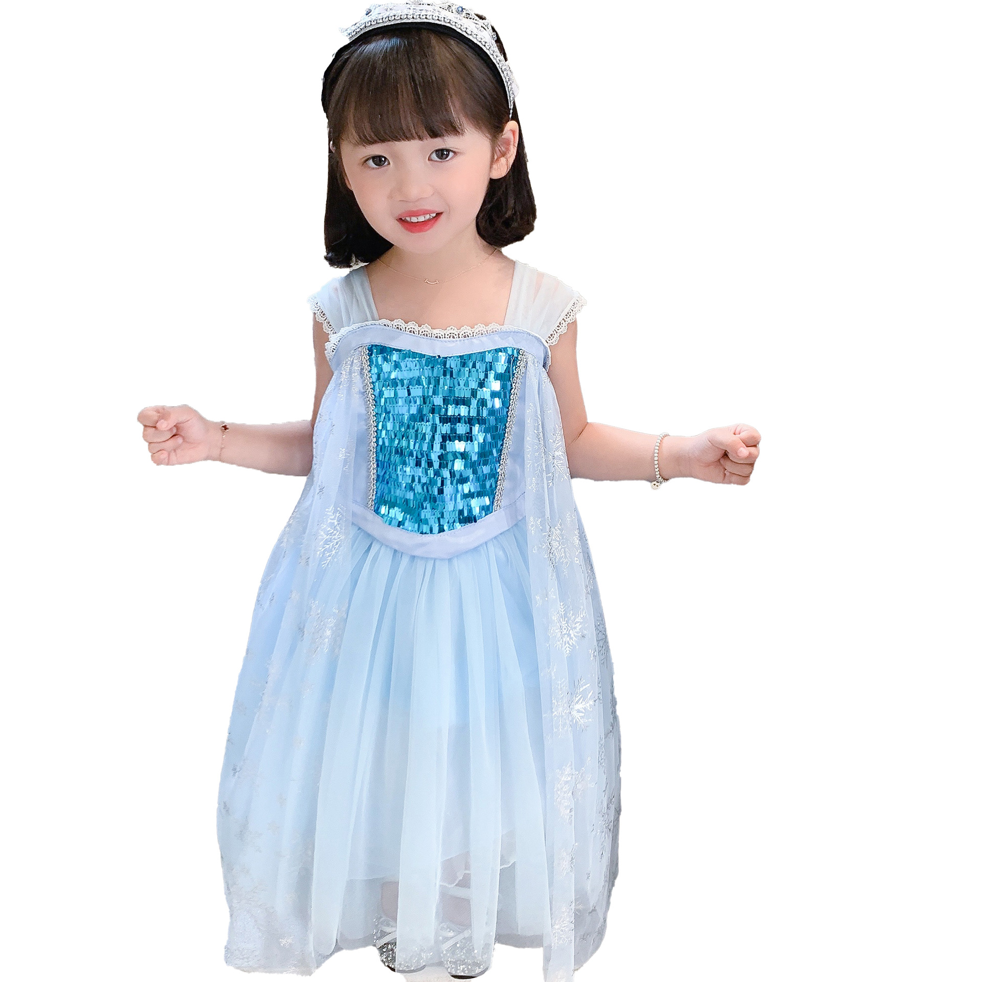 Spring Girls Frozen Elsa Princess Dress Sleeveless Elsa Dress Mesh Tutu Skirt Size 100-150 alx