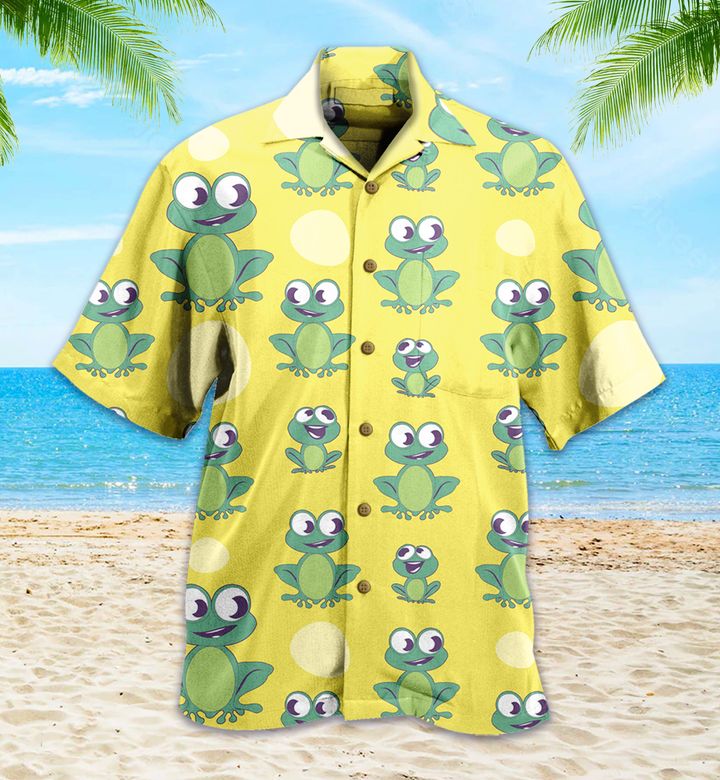 Cute Cartoon Style Frog Yellow Hawaii Shirt Ha7252