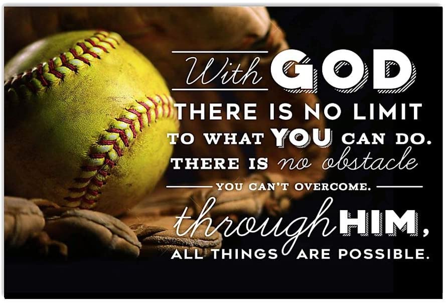 Vintage Softball – With God No Limit All Things Are Possible Poster Art Print      Home Decor Gift For Men Women Family Friend On Birthday Xmas