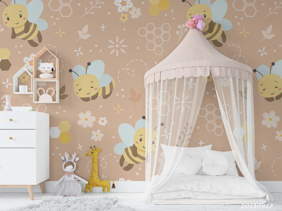 3D Cartoon Animal Bee Honey Wall Mural Wallpaper Lqh 137