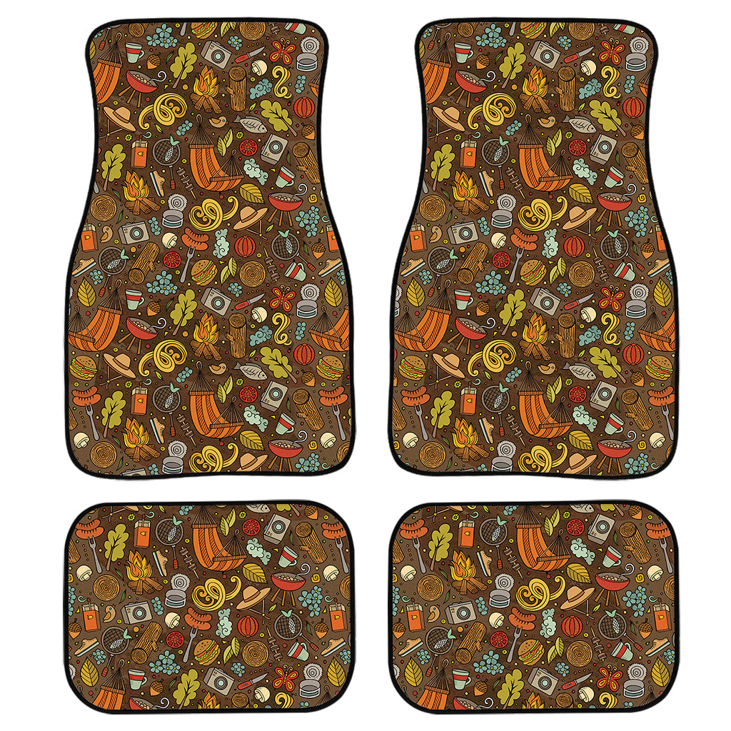 Cartoon Camping Pattern Print Front And Back Car Floor Mats, Front Car Mat