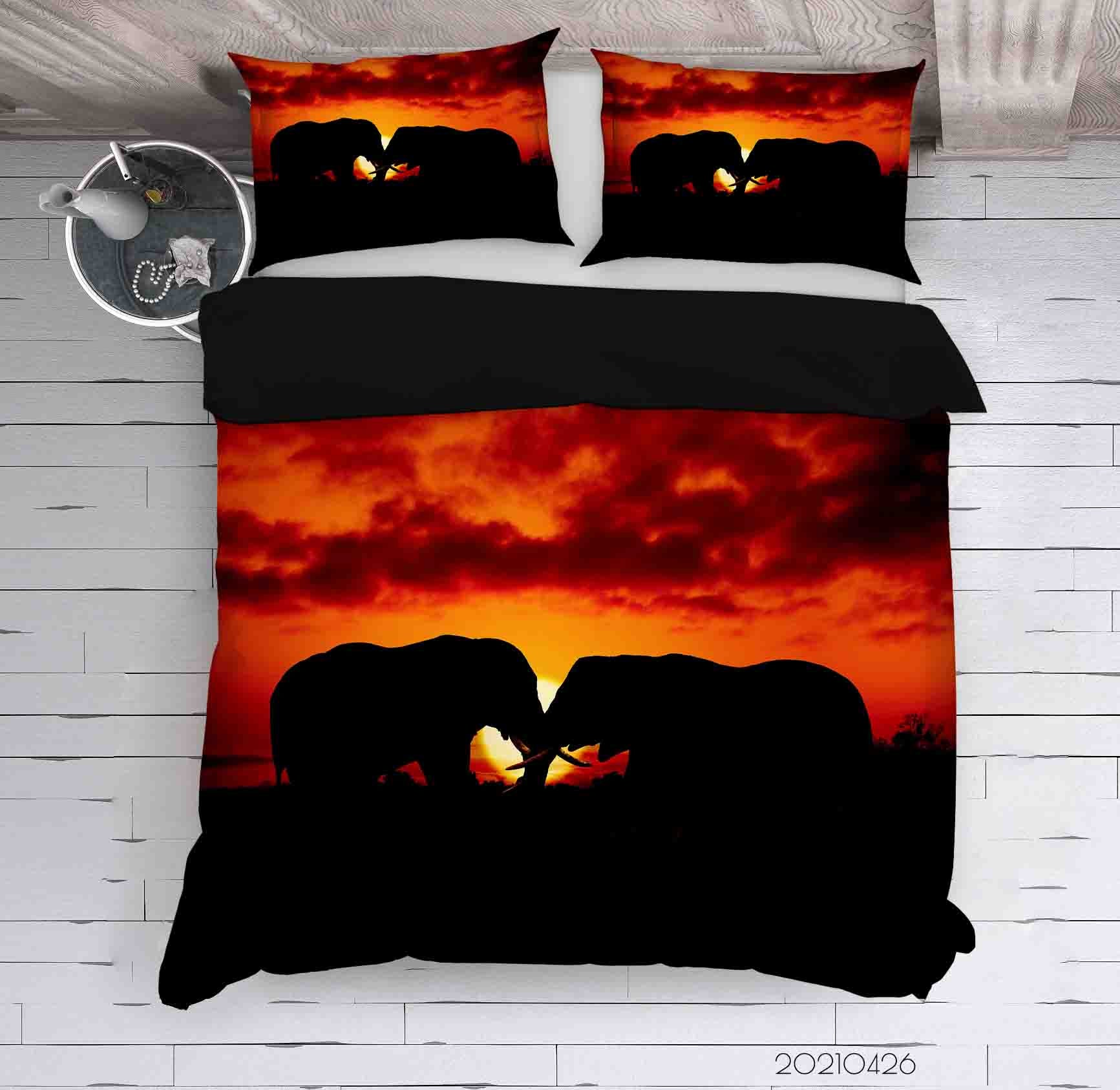 3D Sunset Sky Animal Elephant Quilt Cover Set Bedding Set Duvet Cover Pillowcases 251