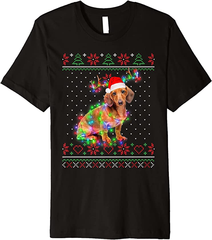 Dachshund Dog Ugly Sweater Christmas Puppy Dog Lover Premium T-Shirt