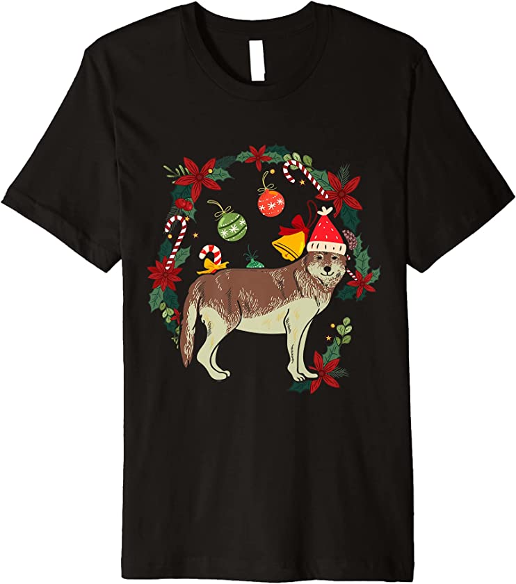 Wolf Ugly Christmas Party Celebration Candy Greetings Premium T-Shirt