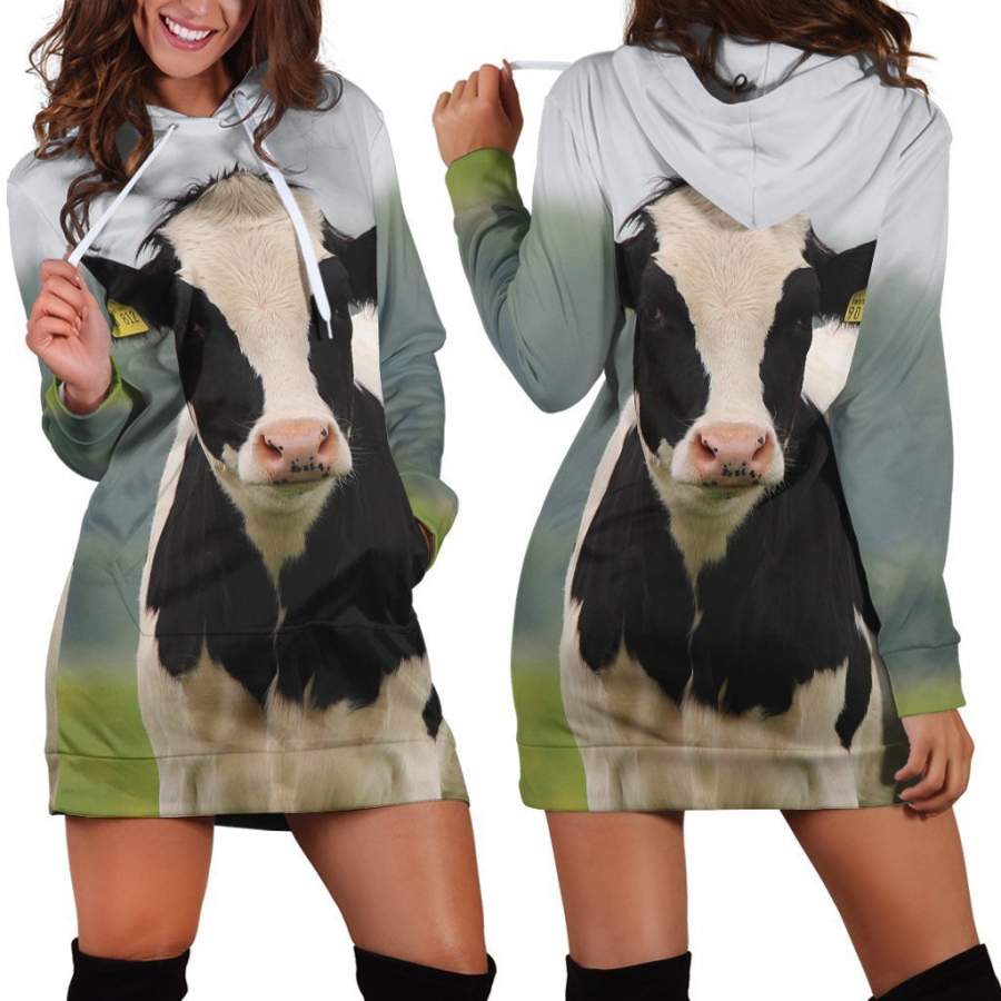 3D All Over Printed Dutch Cow Hoodie Dress