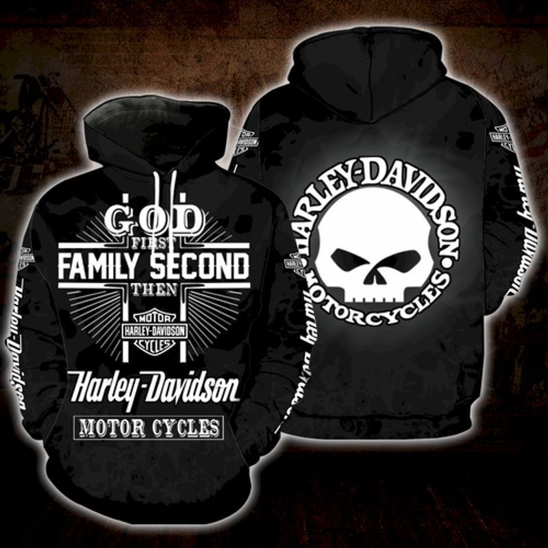 God First Family Second Then Harley Davidson Full Over Printed 3D Hoodie N98