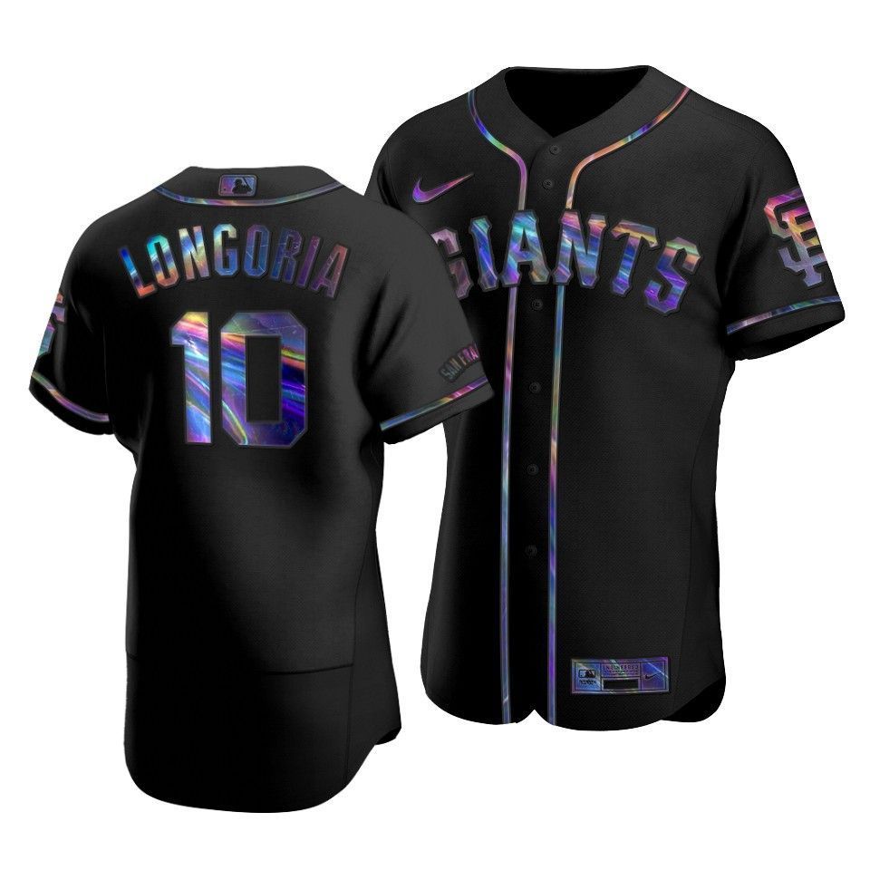 Men’S San Francisco Giants Evan Longoria #10 Iridescent Logo Holographic Limited  Jersey Black