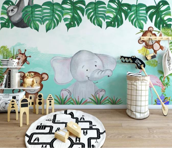 3D Hand Painted Leaf Animals Wall Mural Wallpaper 52