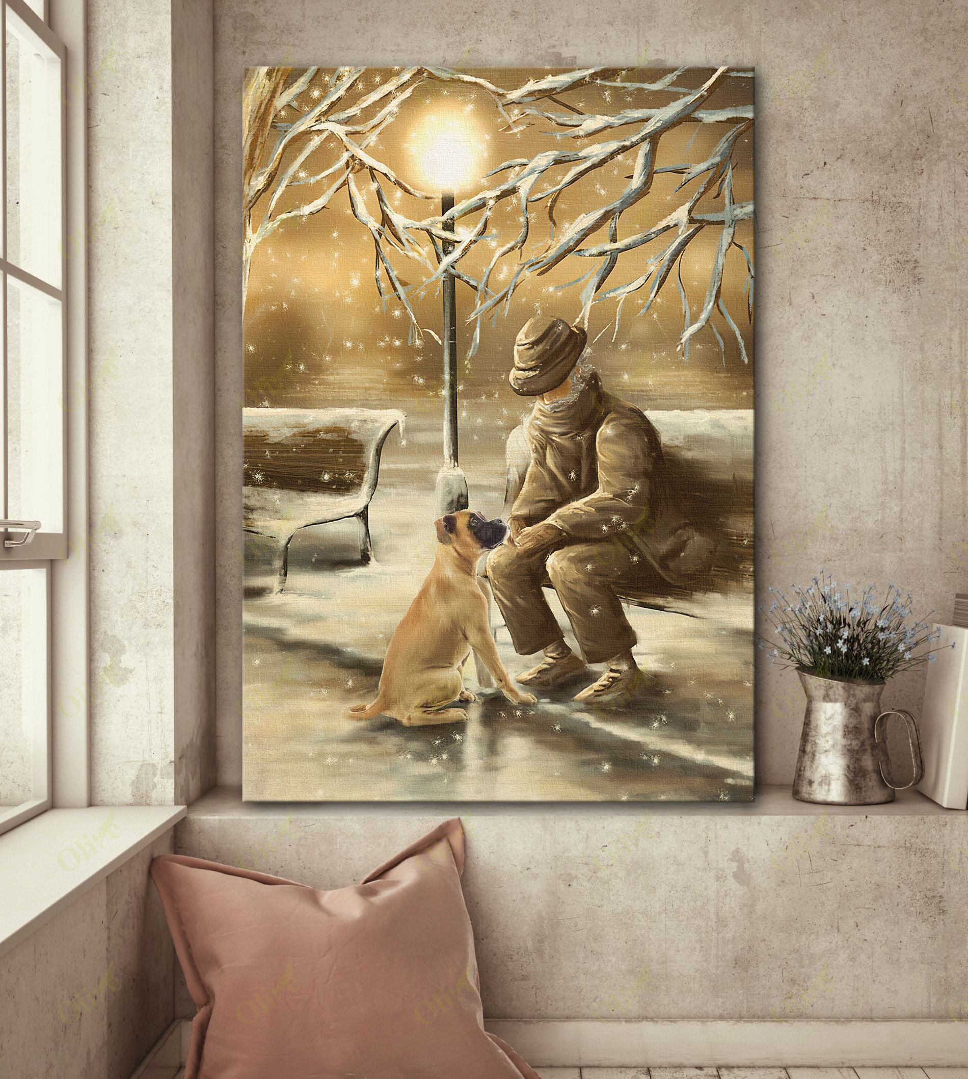 Boxer And The Old Man Canvas Wall Art Home Decor