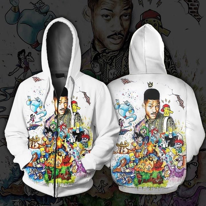 Will Smith Simpson Family Aladdin Dragon Ball Z Mario Zip Hoodie 3D T Shirt Sweatshirt Zip Hoodie Bomber