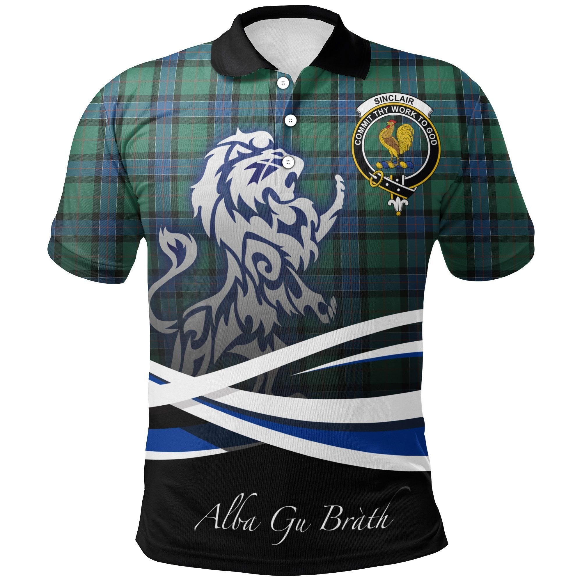 Sinclair Hunting Ancient Clan Polo Shirt, Scottish Tartan Sinclair Hunting Ancient Clans Polo Shirt Crest Lion Style