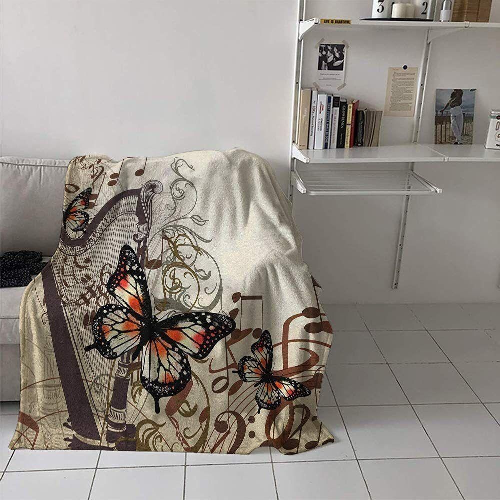 Beautiful With Butterfly Harp Pattern Printed Fleece Blanket, Sherpa Blanket, Gift For Parent, Family Member, Friends Gift, Christmas Gift, Home Decor, Home Living