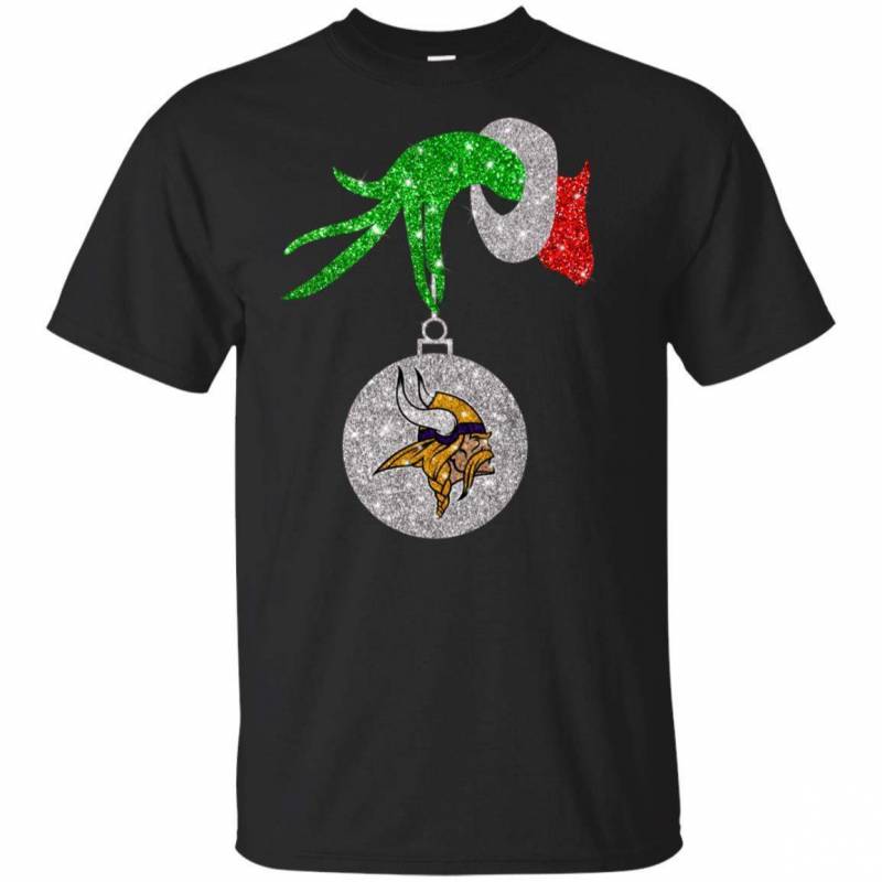 Minnesota Vikings Glitter Grinch Monogram Ornament Christmas Gift Youth T-shirt