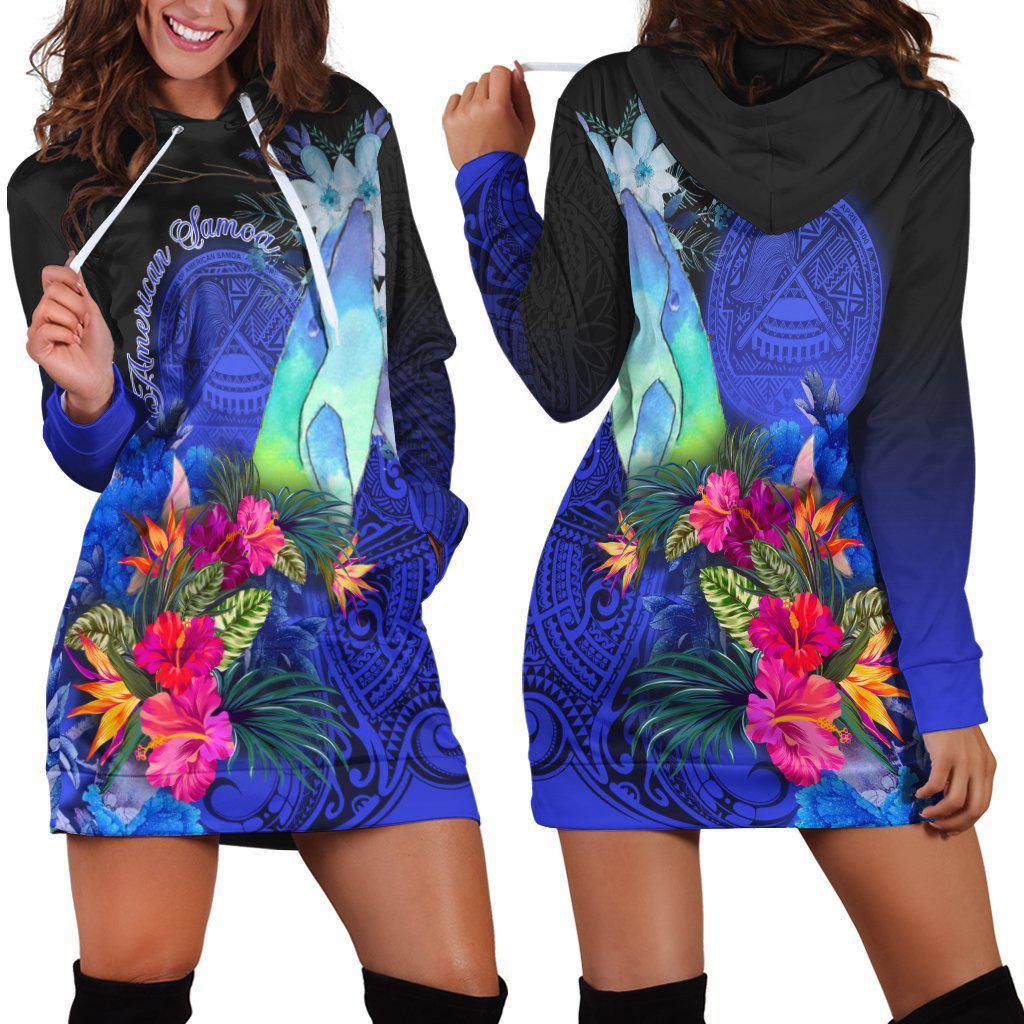 American Samoa Humpback Whale with Tropical Flowers Hoodie Dress