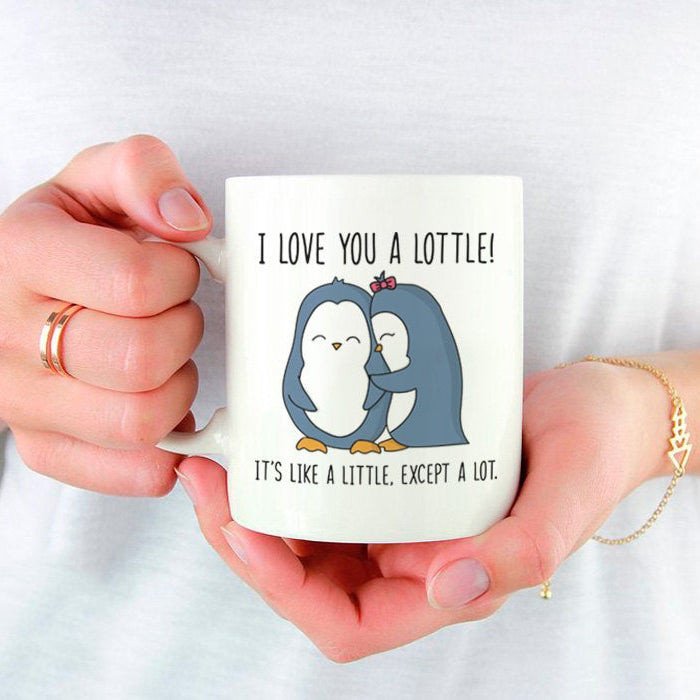 I Love You A Lottle Cute Penguin Funny Mug For Husband/ Wife, Boyfriend/ Girlfriend, Valentine Day Gift For Him/ Her