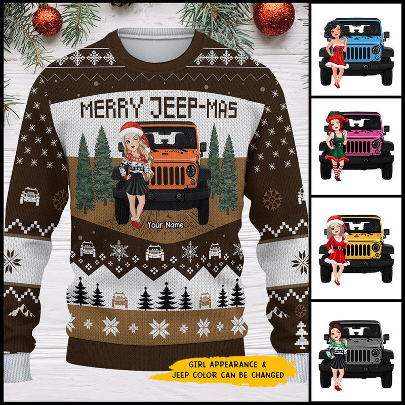 Jeep Sweatshirt – Custom Personalised – Merry Jeep-Mas Jeep Girl All Over Print Sweatshirt Lt8