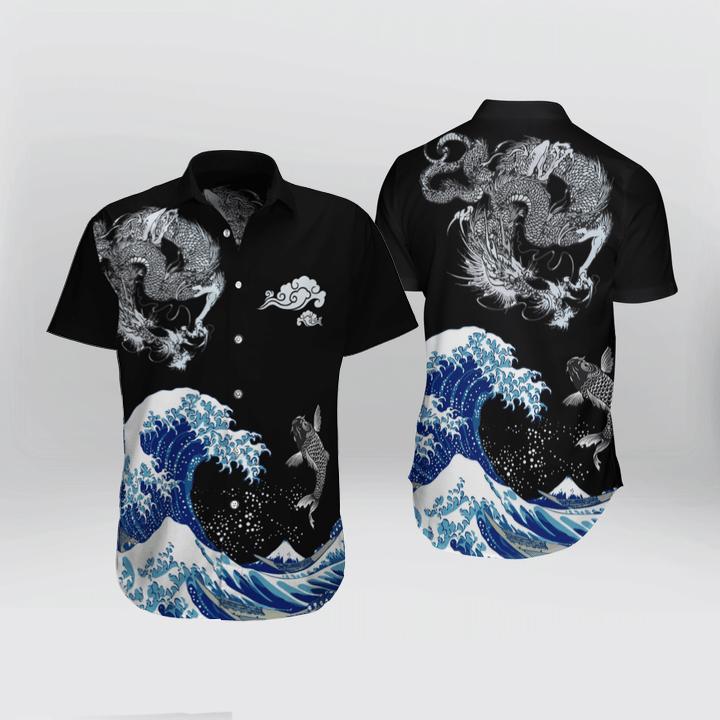 Japanese Kanagawa Dragon Koi Fish Hawaii Shirt Ha18754