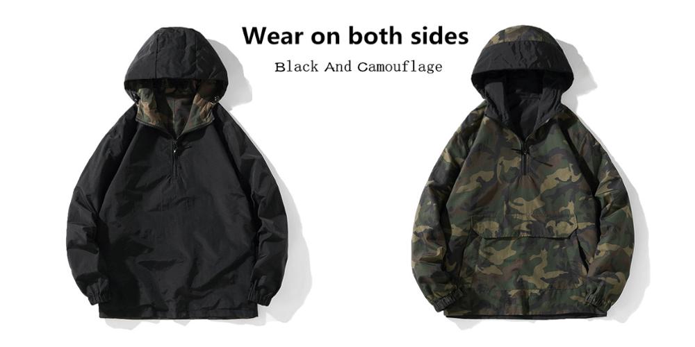 Wear On Both Sides Black Hoodies Streetwear Military Camouflage Jacket Men Korean Style Fashions Sweatshirt Harajuku Clothes alx