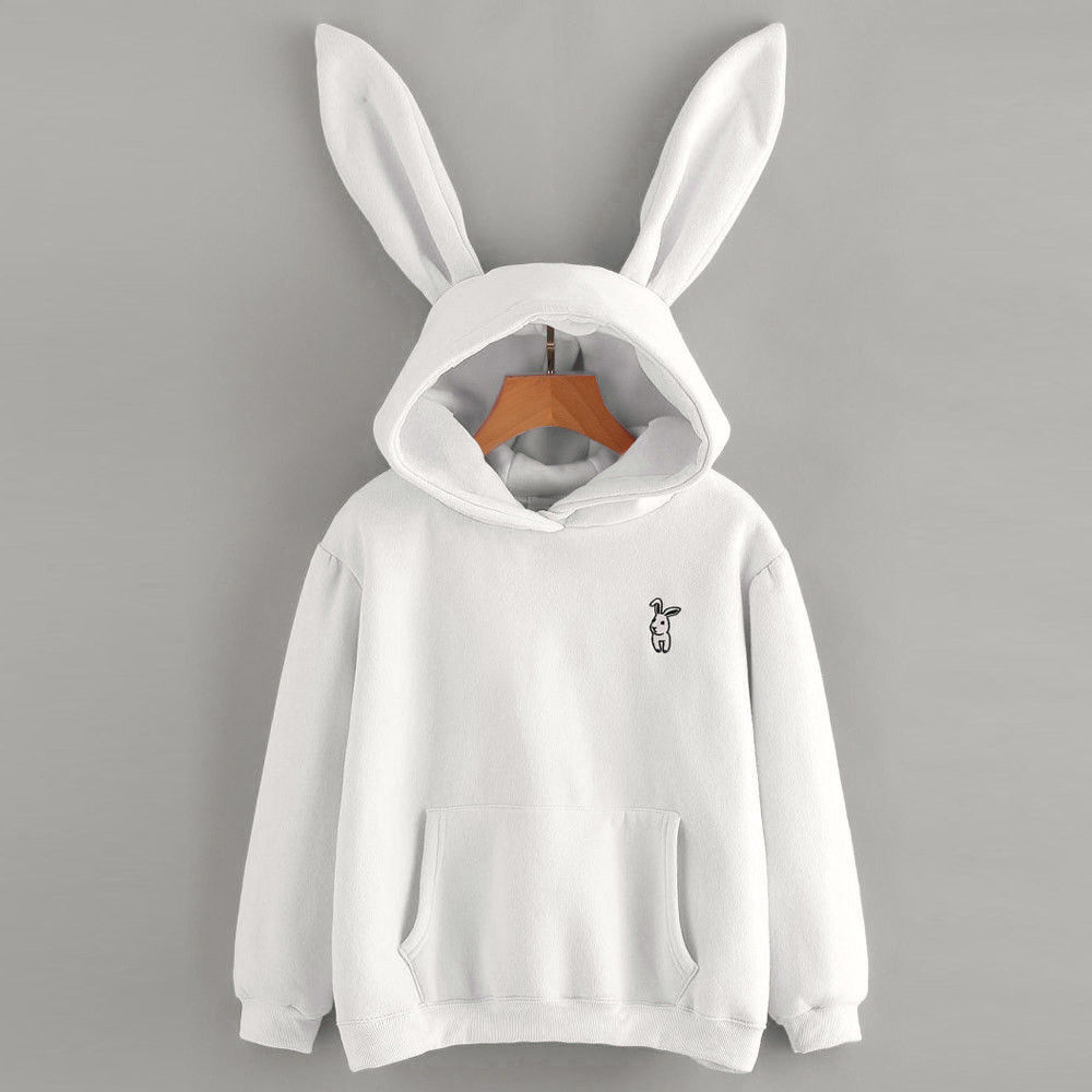 Womens Casual Cute Long Sleeve Autumn Winter Cartoon Rabbit Ear Hoodie Loose Sweatshirt Pullover Top Female Lovely Bunny Hoodies alx