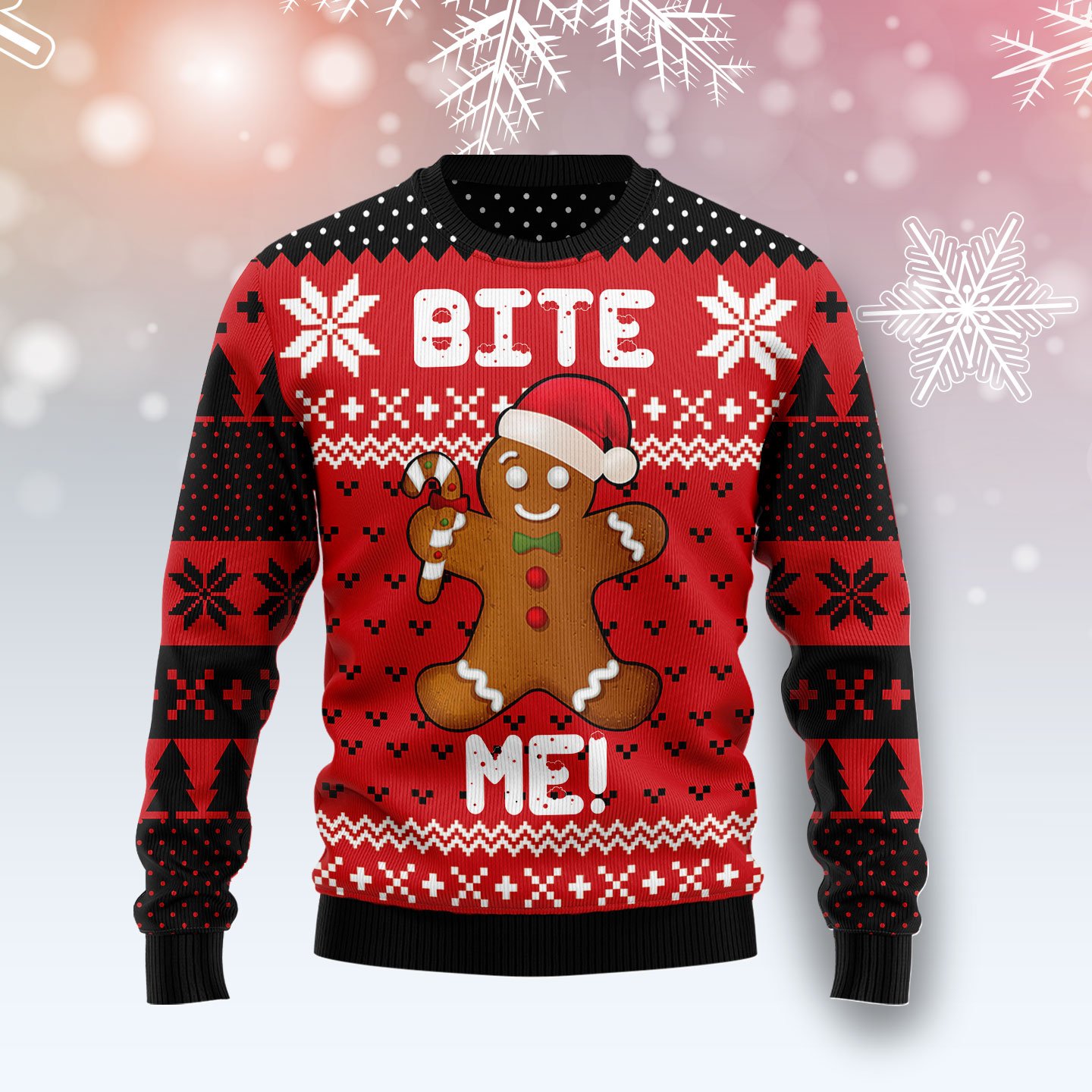 Christmas Bite Me HZ120716 unisex womens & mens, couples matching, friends, funny family ugly christmas holiday sweater gifts (plus size available)