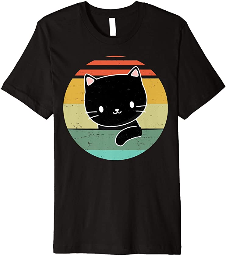 Black Cat Retro Style – Cute Kawaii Kitten Lover Retro Premium T-Shirt