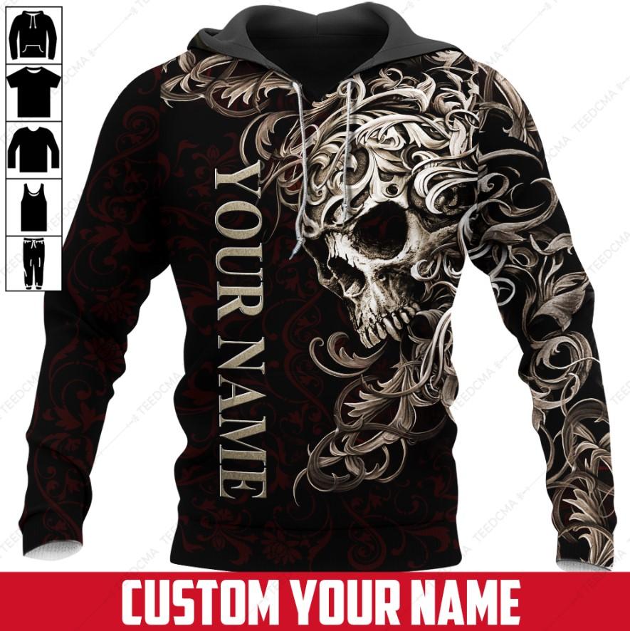 Skull Flower Style Personalized Name 3D All Over Printed Apparel