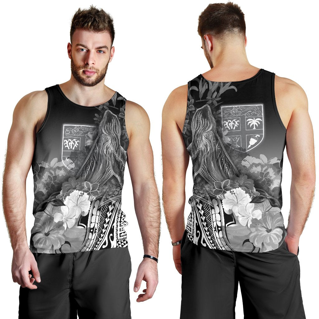 Fiji Men’S Tank Top – Humpback Whale With Tropical Flowers (White)