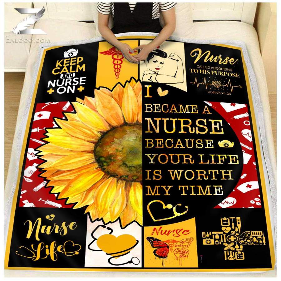 Zalooo – Fleece Blanket – NURSE – I became a Nurse because your life is worth my time