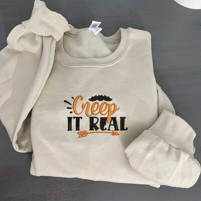 Creep It Real Halloween Embroidered Sweatshirt 2D Crewneck Sweatshirt All Over Print Sweatshirt For Women Sweatshirt For Men Sws3915