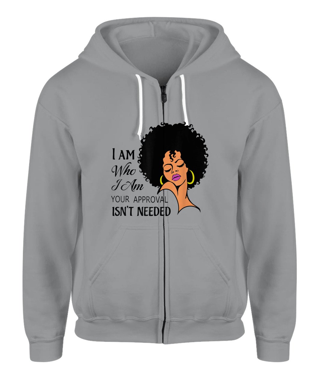 Black Queen Lady Curly Natural Afro African American Ladies Zip-Up Hoodie