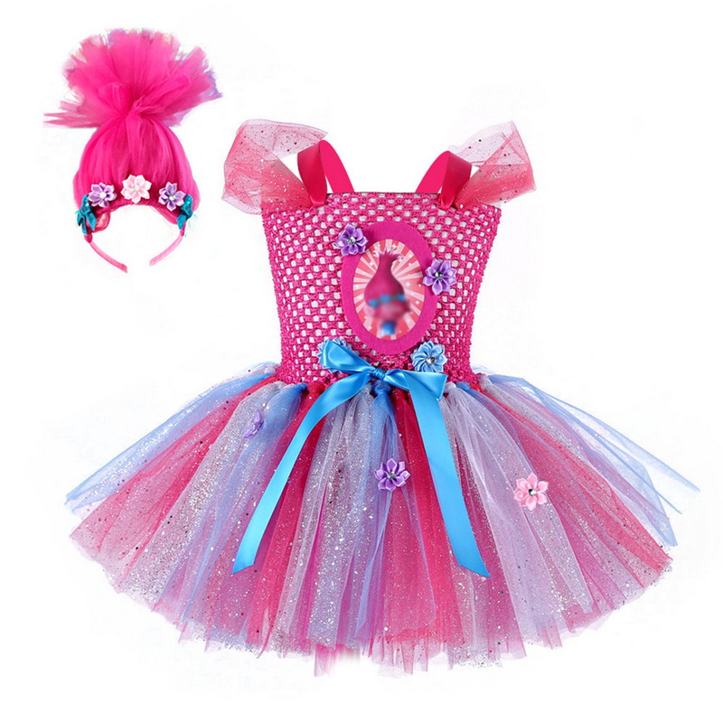 2-8 Years Girls Halloween Tutu Dress Baby Kids Birthday Party Cartoon Troll Cosplay Costume Child Christmas Fancy Tulle Dresses alx