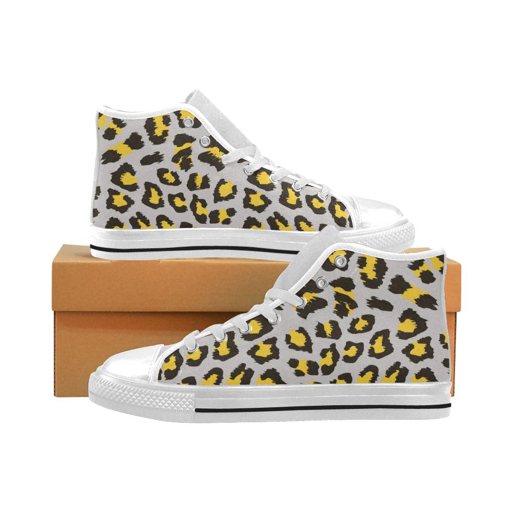 Gray Leopard print pattern Men’s High Top Shoes White