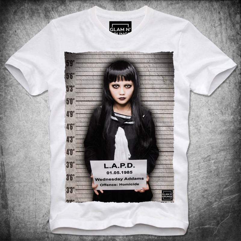 T Shirt Wednesday Addams Mugshot Mug Shot Homicidal Maniac Family Cult Series