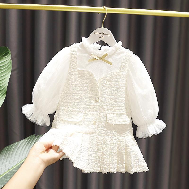 1-5 Years Old Girl Baby Fake Two piece Dress Autumn Children Princess French Style Robe Fille Kids Clothes Costume alx