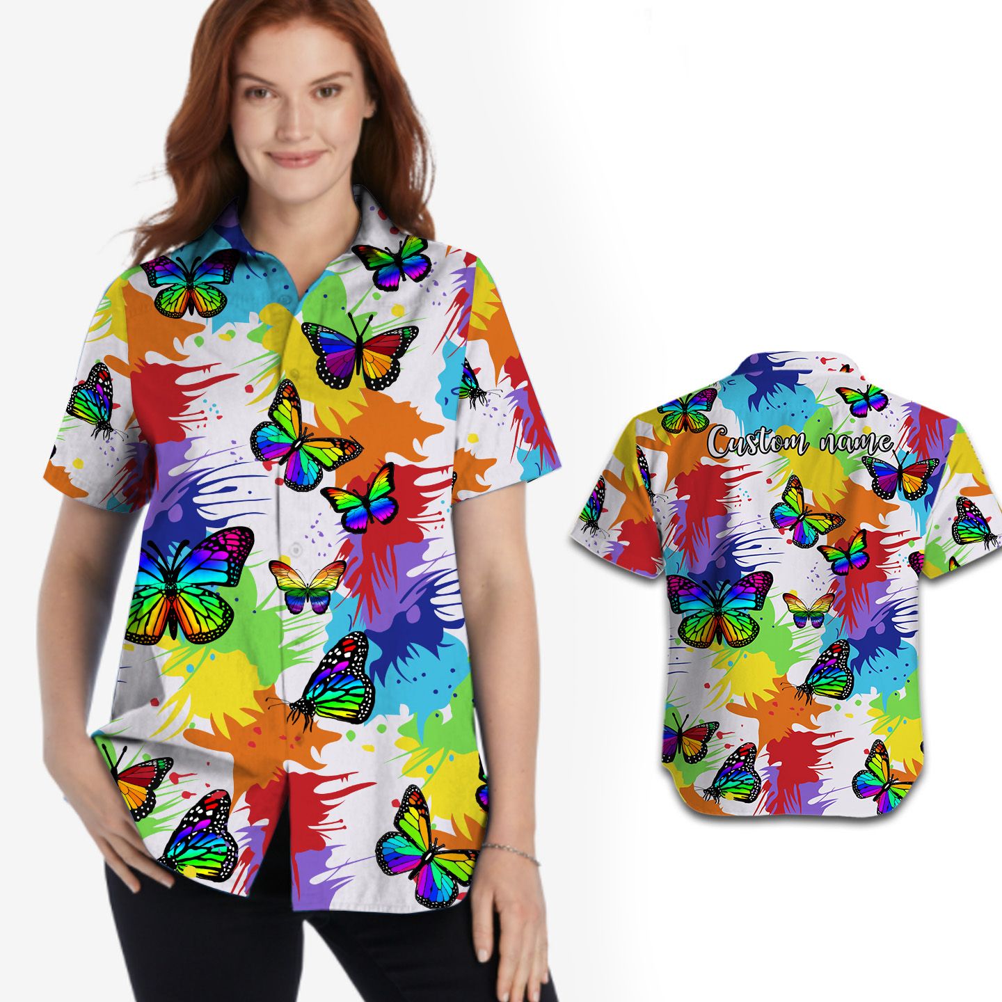 Lgbt Pride Rainbow Butterflies Custom Name Women Hawaii Sshirt For Lgbtq Community Ha45781