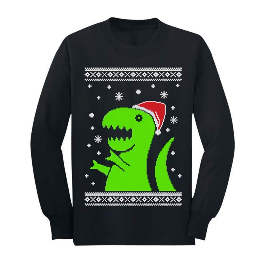 Big Green Trex Santa Ugly Christmas Sweater – Funny Toddler/Kids Long sleeve T-Shirt