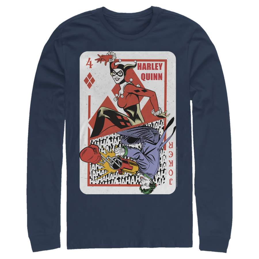 Batman Men’s Harley Quinn Joker Poker Card  Long Sleeve Shirt