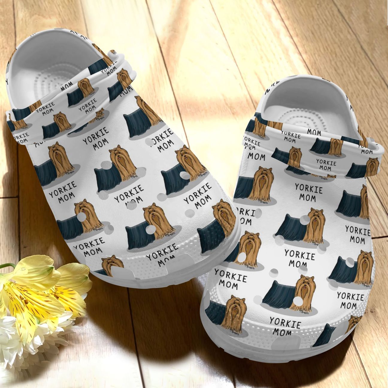 Dog Personalize Clog, Custom Name, Text, Fashion Style For Women, Men, Kid, Print 3D Whitesole Yorkie Mom