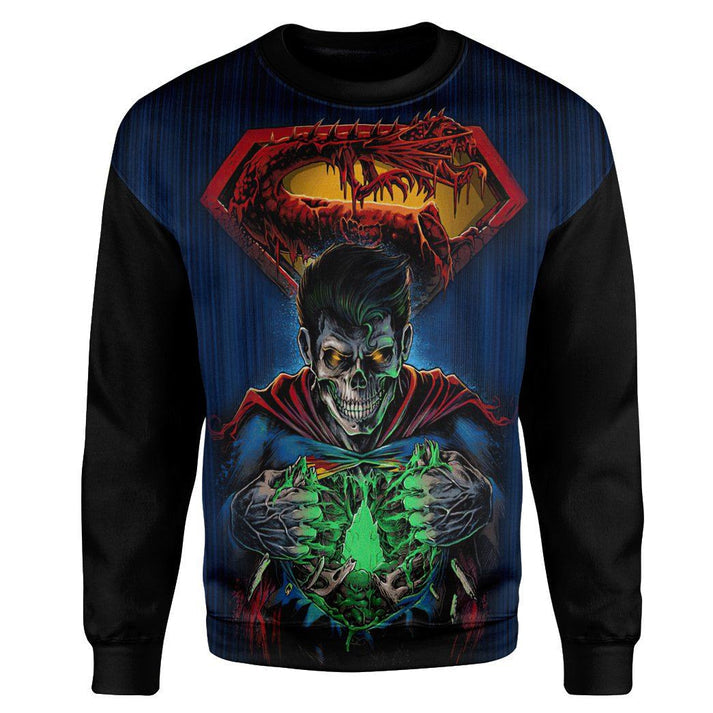 Super-Skull Halloween Crewneck Sweatshirt All Over Print Sweatshirt For Women Sweatshirt For Men