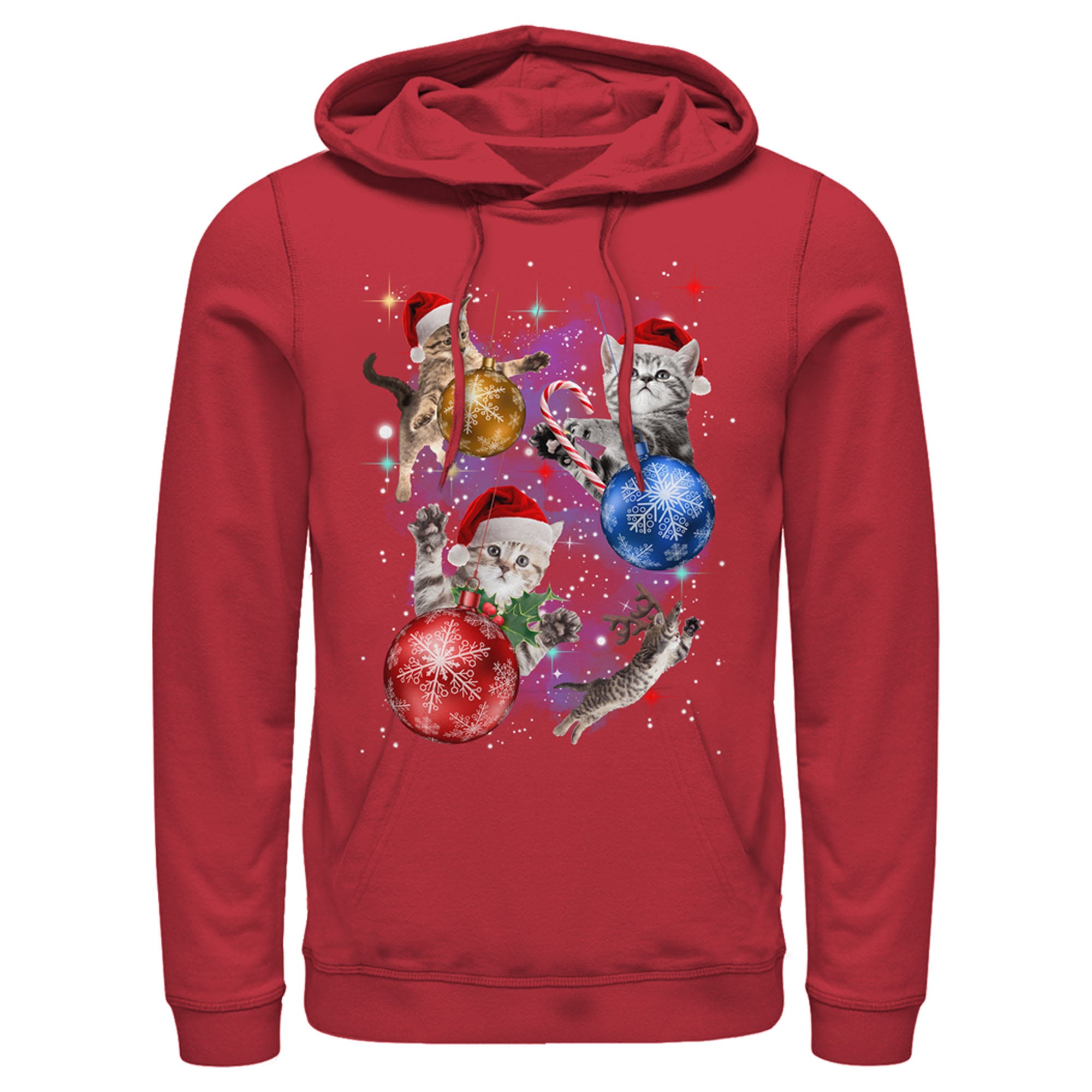 Lost Gods Men’S Xmas Cats In Space  Pull Over Hoodie