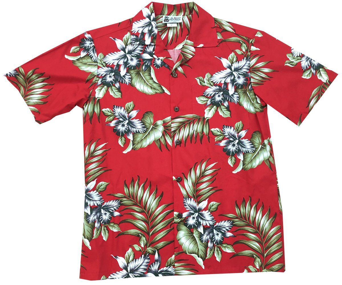 Orchid Trio Red Hawaiian Aloha Shirts Aloha Shirts - Pinotee Store