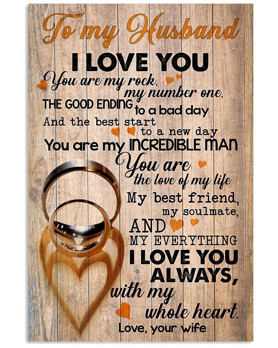 Canvas To My Husband I Love You Always With My Whole Heart , Anniversary Gift, Wall Art Decor, Home Decor, Christmas Gift