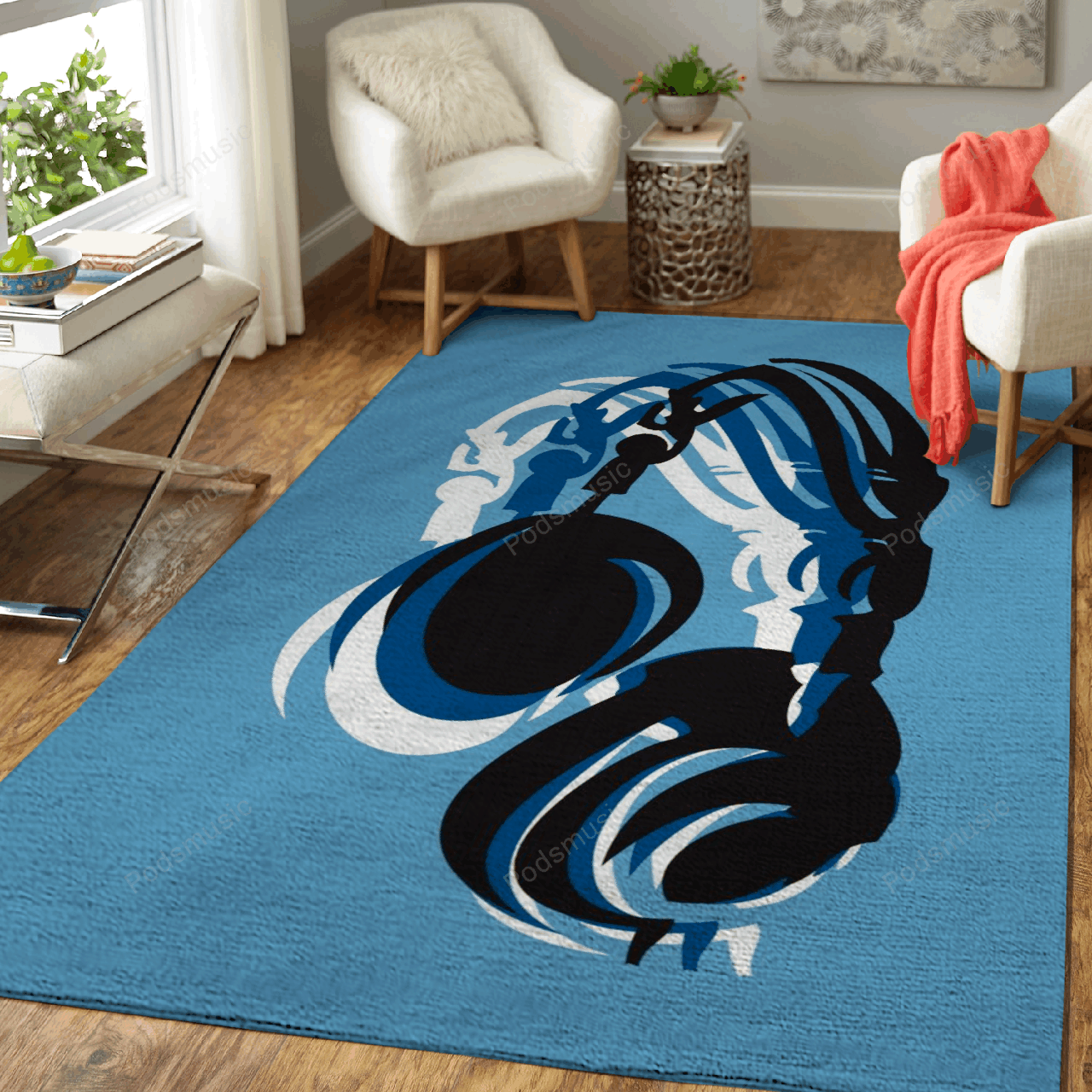 Headphones Blue – Music Art For Fans Area Rug Carpet
